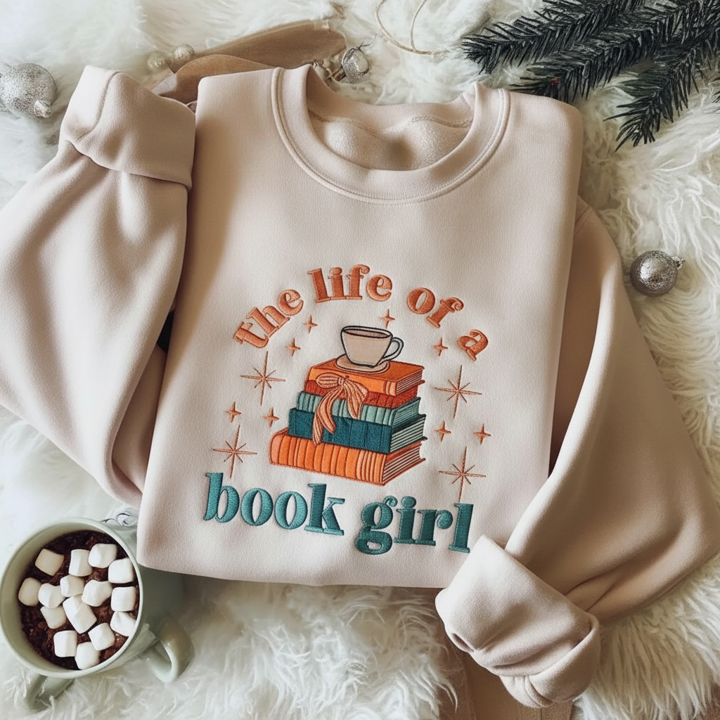 Book Girl Themed Graphic Printed Sweatshirt
