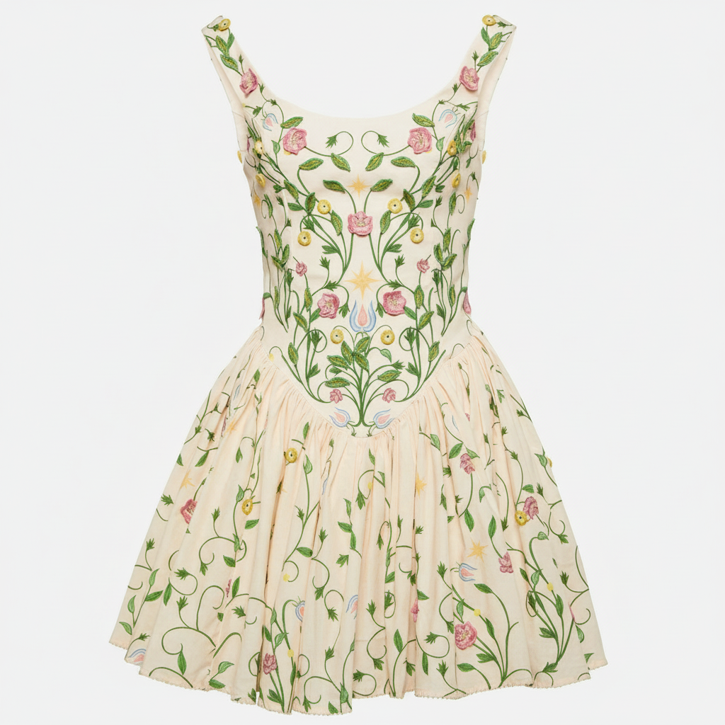 Floral Printed Sleeveless Mini Dress With Low Back Style