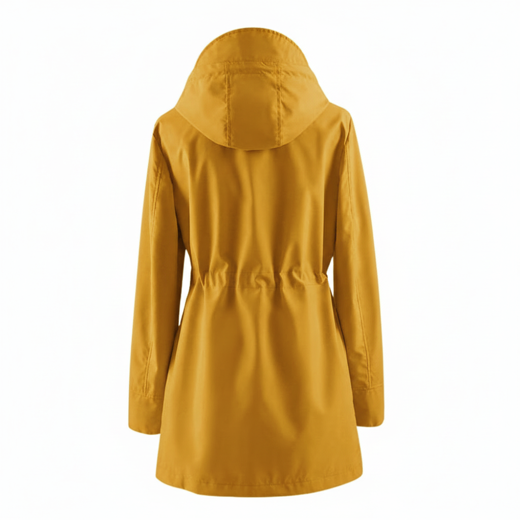 Hooded Trench Coat Waterproof Zip Up Drawstring Style For Women