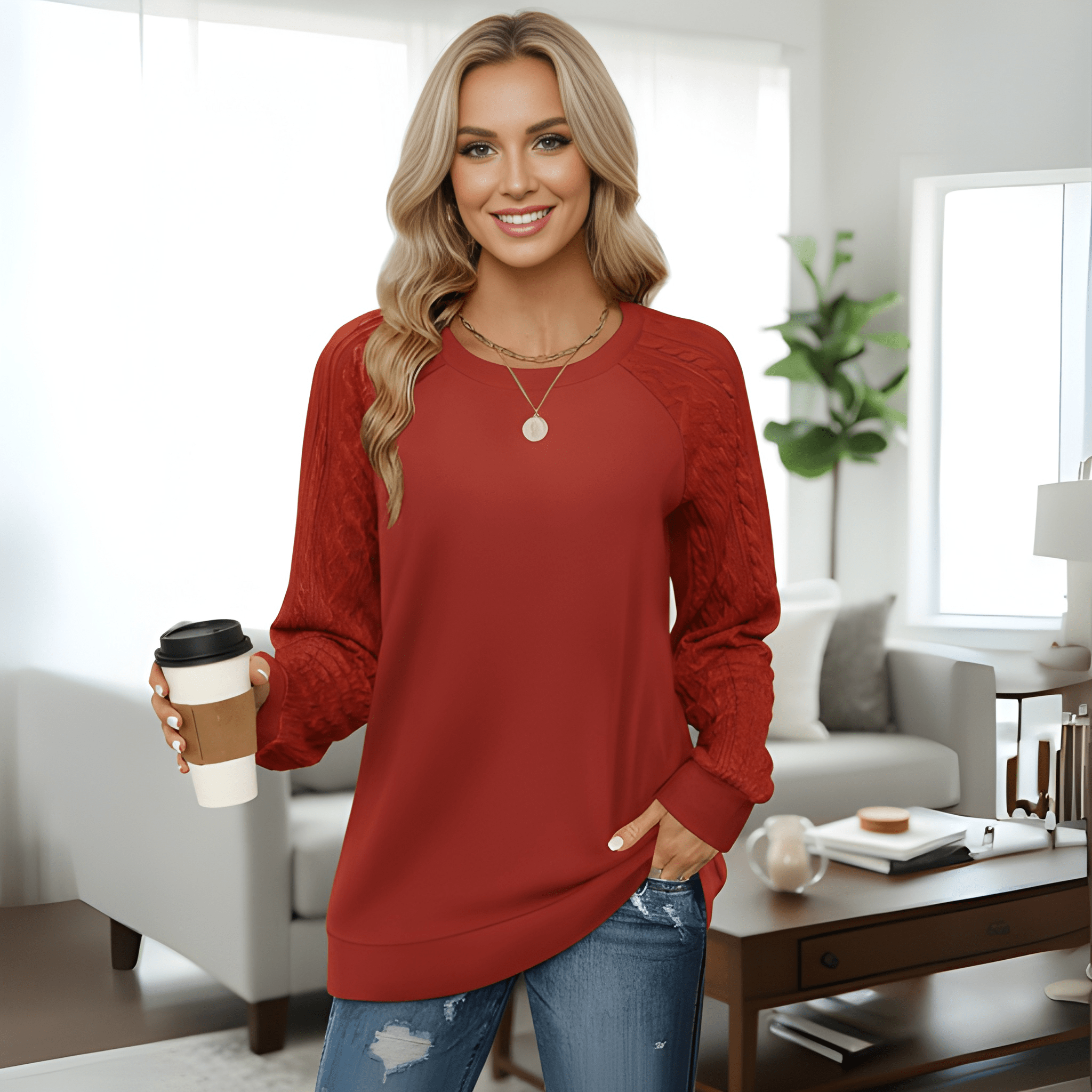 Women Knitted Sweatshirt With Contrasting Panels