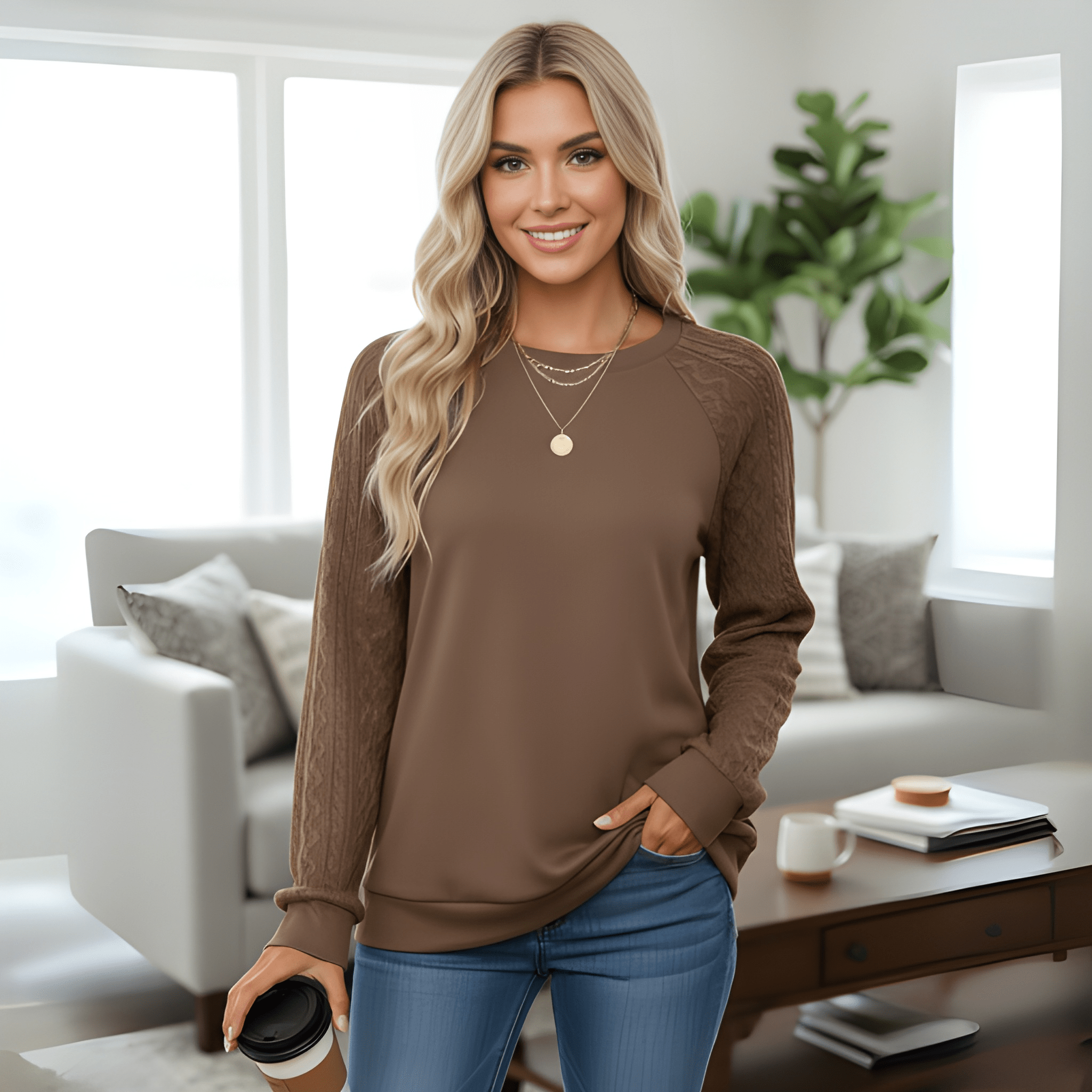 Women Knitted Sweatshirt With Contrasting Panels