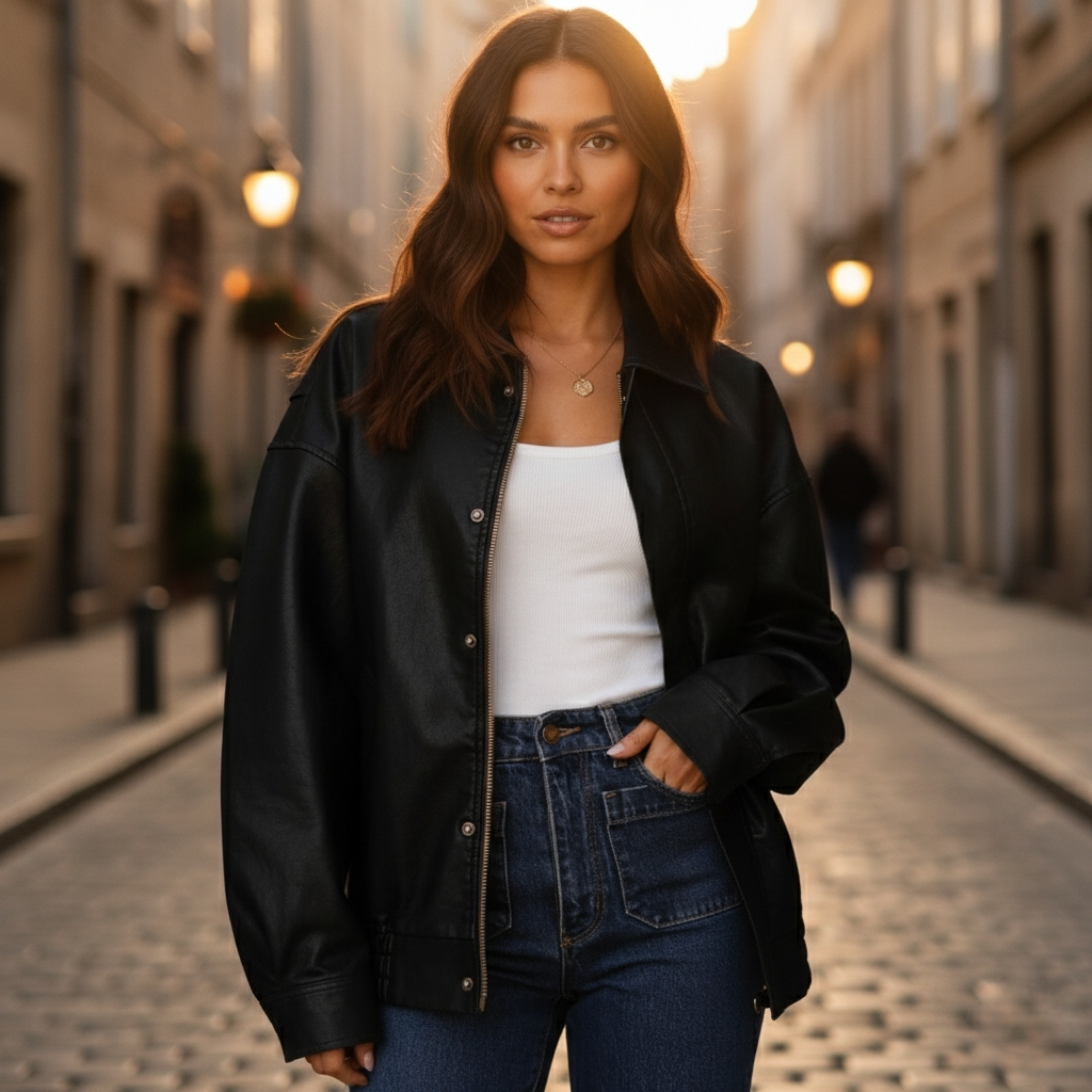 Women’s Oversized Faux Leather Motorcycle Jacket