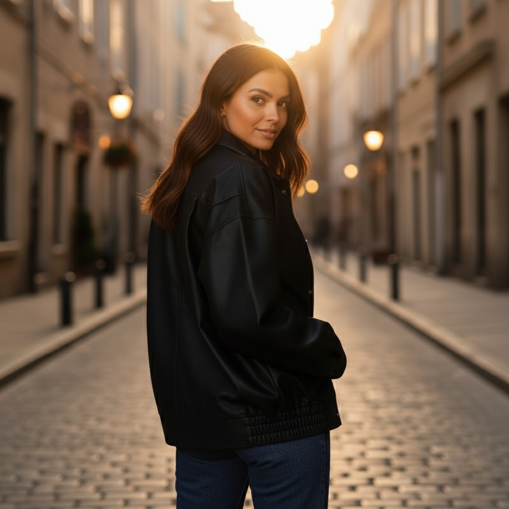 Women’s Oversized Faux Leather Motorcycle Jacket