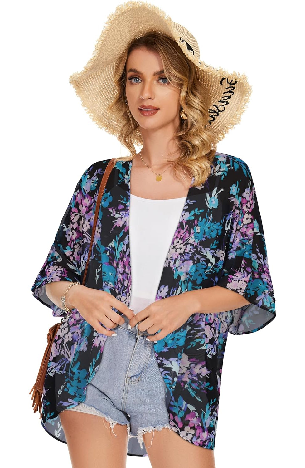 Women Floral Puff Sleeve Kimono Cardigan-My Comfy Blouse