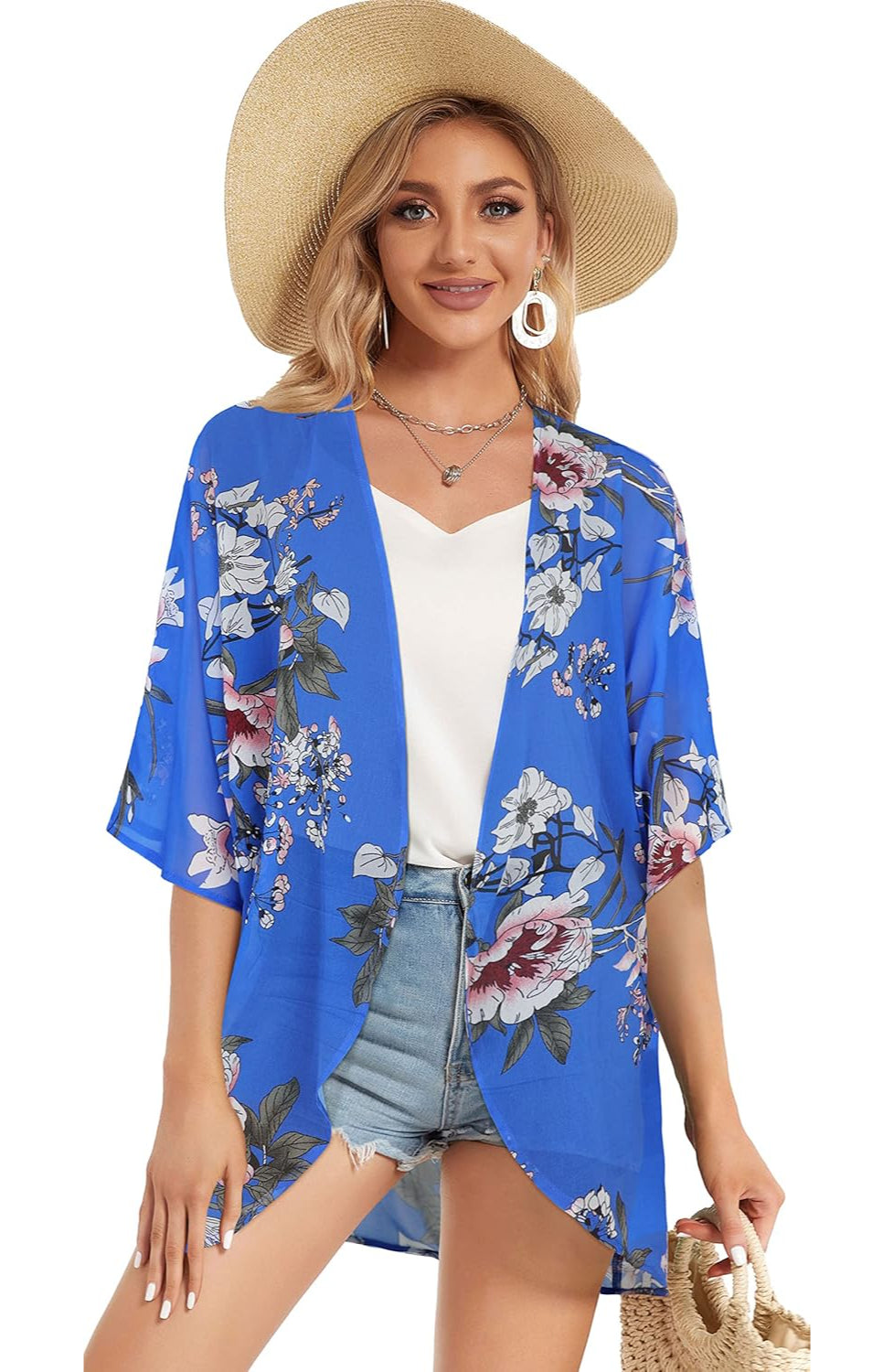 Women Floral Puff Sleeve Kimono Cardigan-My Comfy Blouse