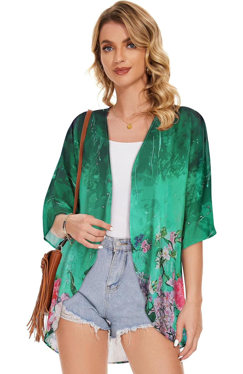 Women Floral Puff Sleeve Kimono Cardigan-My Comfy Blouse