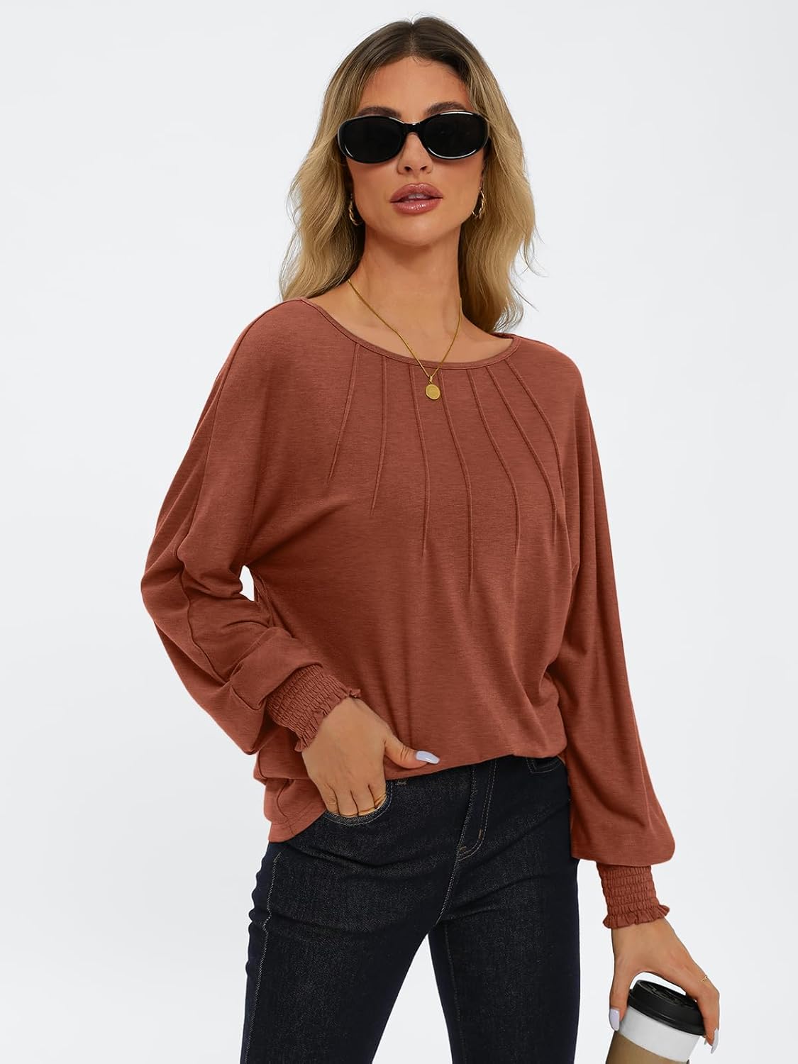 Women Pleated Long Sleeve Fall Shirt-My Comfy Blouse