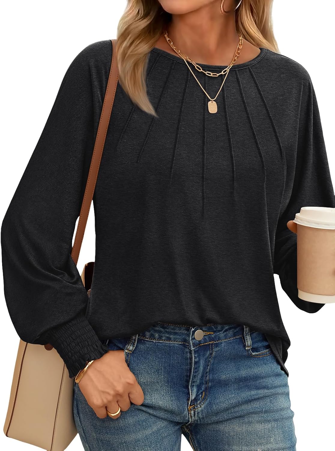 Women Pleated Long Sleeve Fall Shirt-My Comfy Blouse