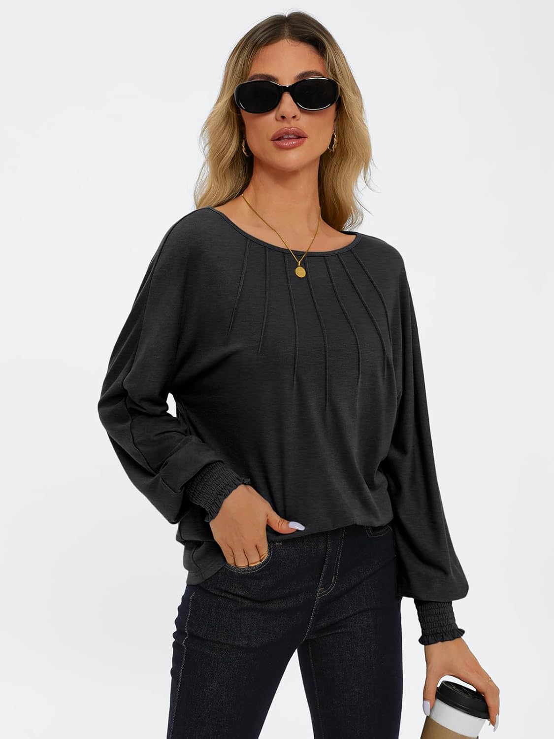 Women Pleated Long Sleeve Fall Shirt-My Comfy Blouse