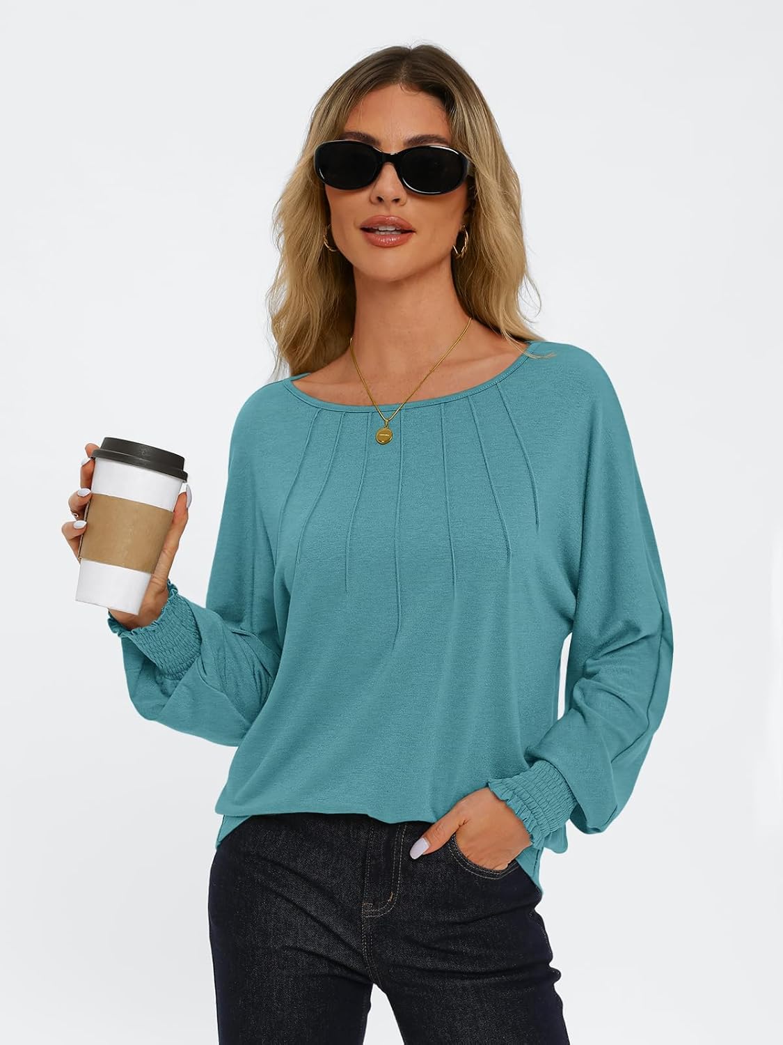 Women Pleated Long Sleeve Fall Shirt-My Comfy Blouse