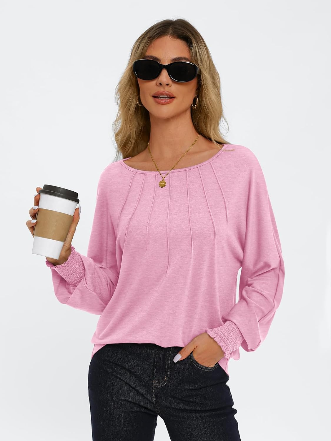 Women Pleated Long Sleeve Fall Shirt-My Comfy Blouse