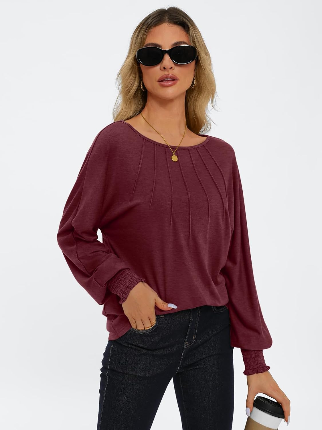Women Pleated Long Sleeve Fall Shirt-My Comfy Blouse