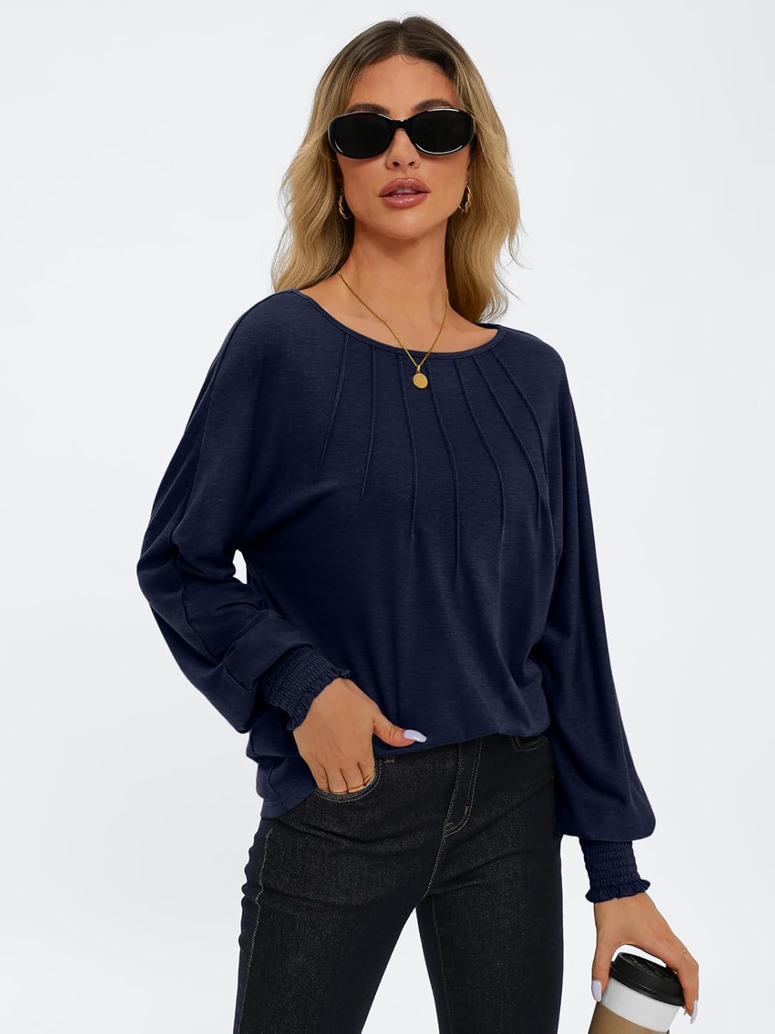 Women Pleated Long Sleeve Fall Shirt-My Comfy Blouse