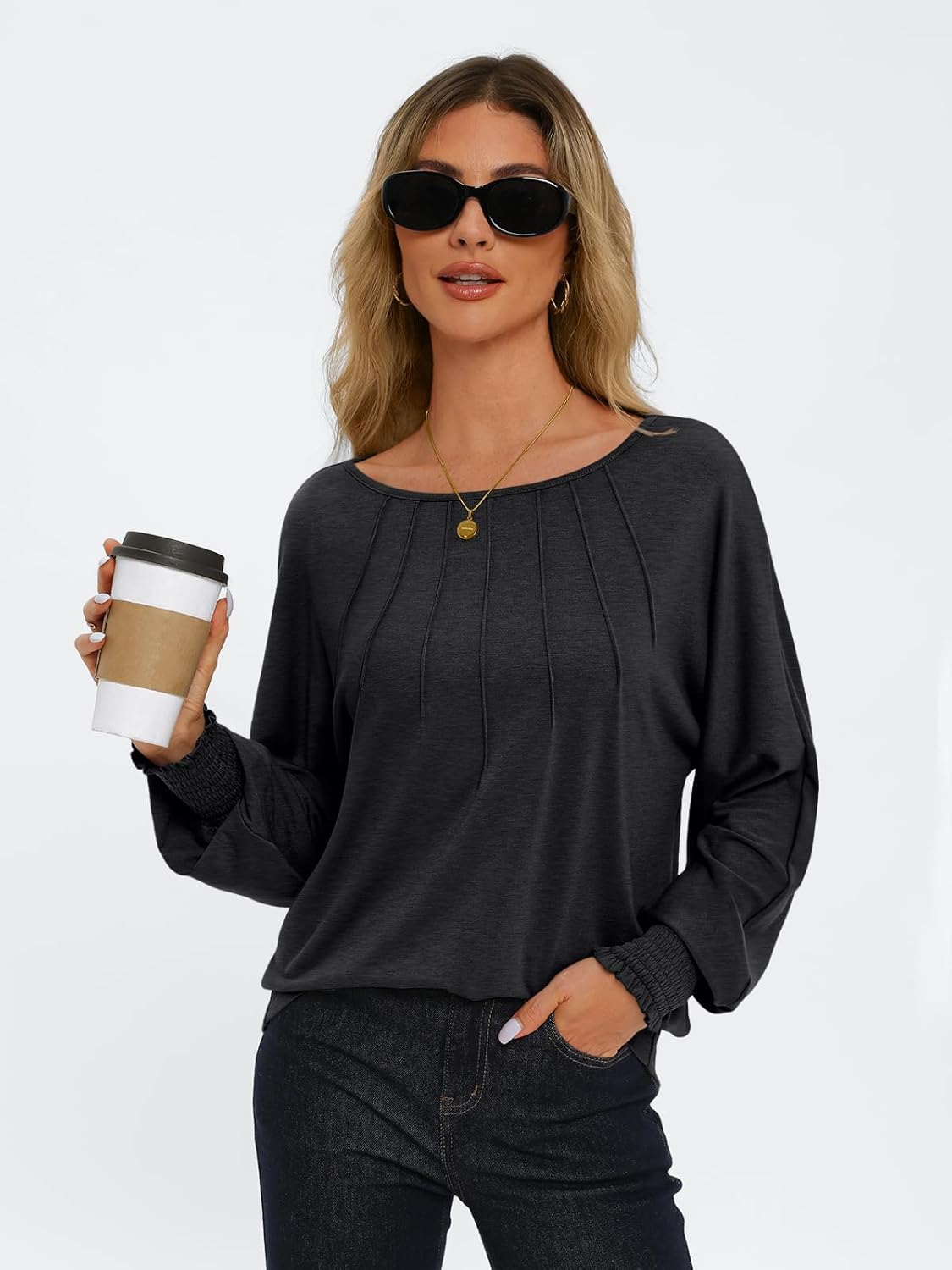 Women Pleated Long Sleeve Fall Shirt-My Comfy Blouse