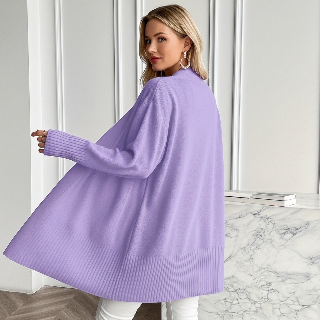 Long Length Cardigan With Long Sleeves And Open Front For Women