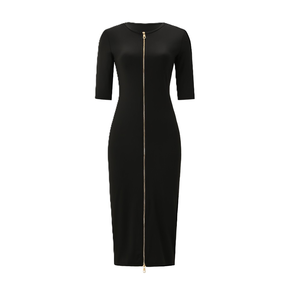 Zipper Front Midi Knit Cardigan Dress