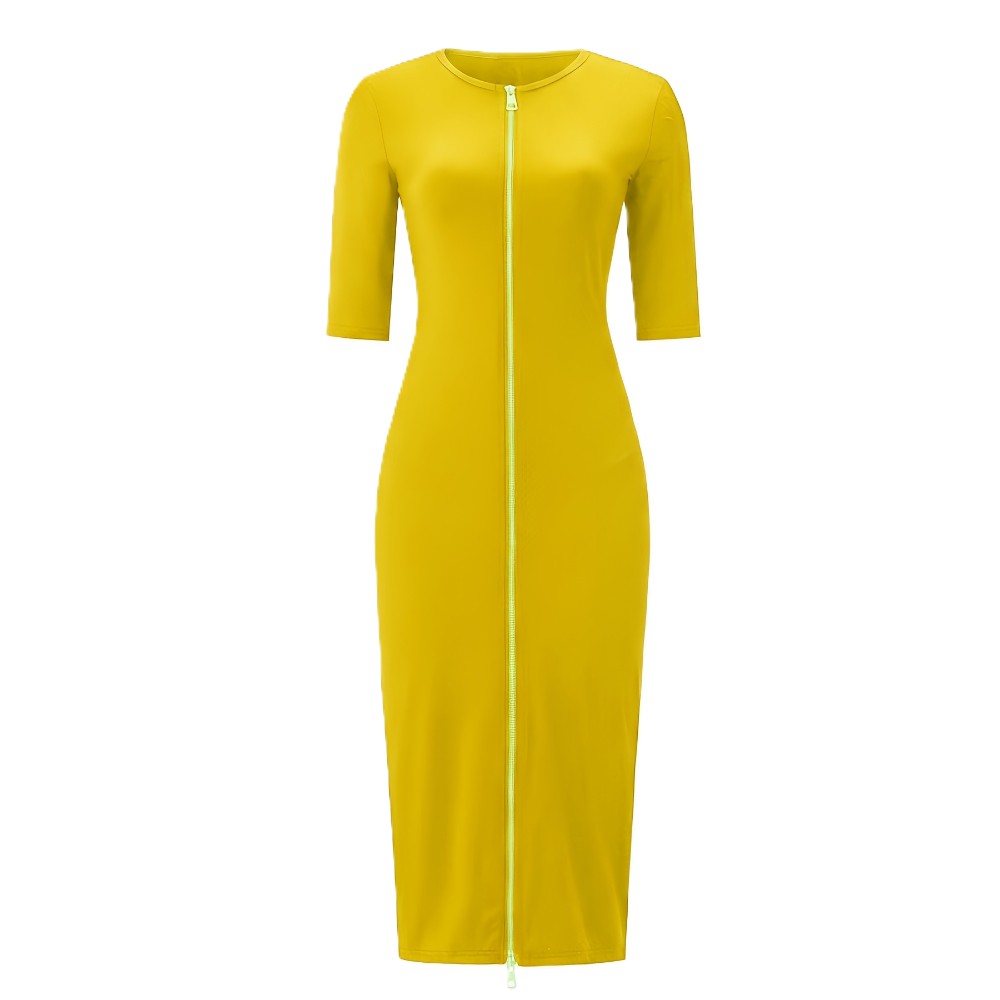 Zipper Front Midi Knit Cardigan Dress