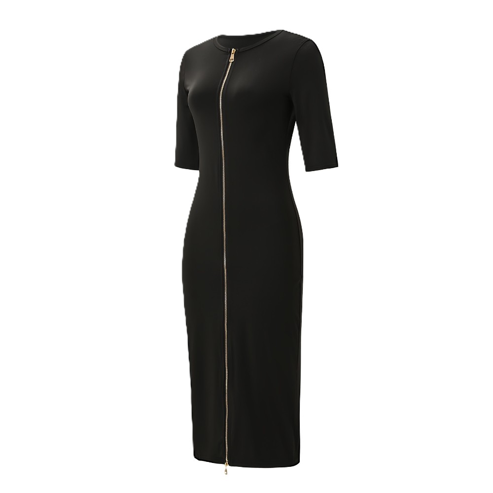 Zipper Front Midi Knit Cardigan Dress