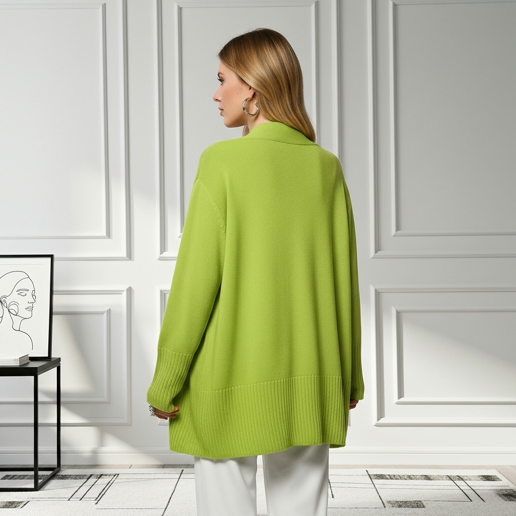 Long Length Cardigan With Long Sleeves And Open Front For Women