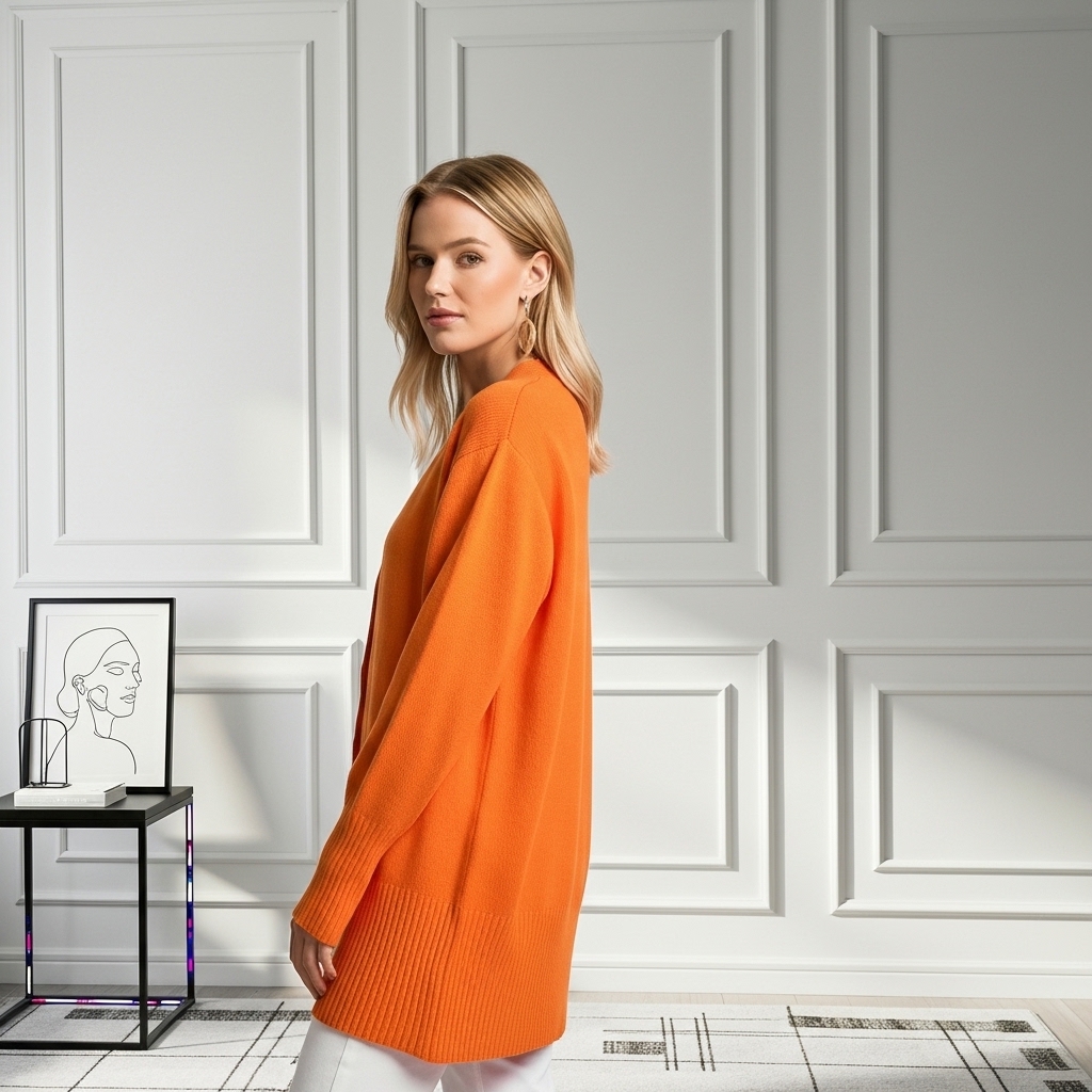 Long Length Cardigan With Long Sleeves And Open Front For Women