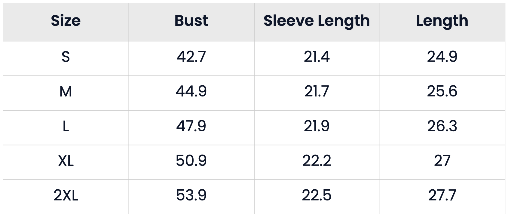 Size Chart for Oversized Fall Winter Casual Zip Up Jacket for Women