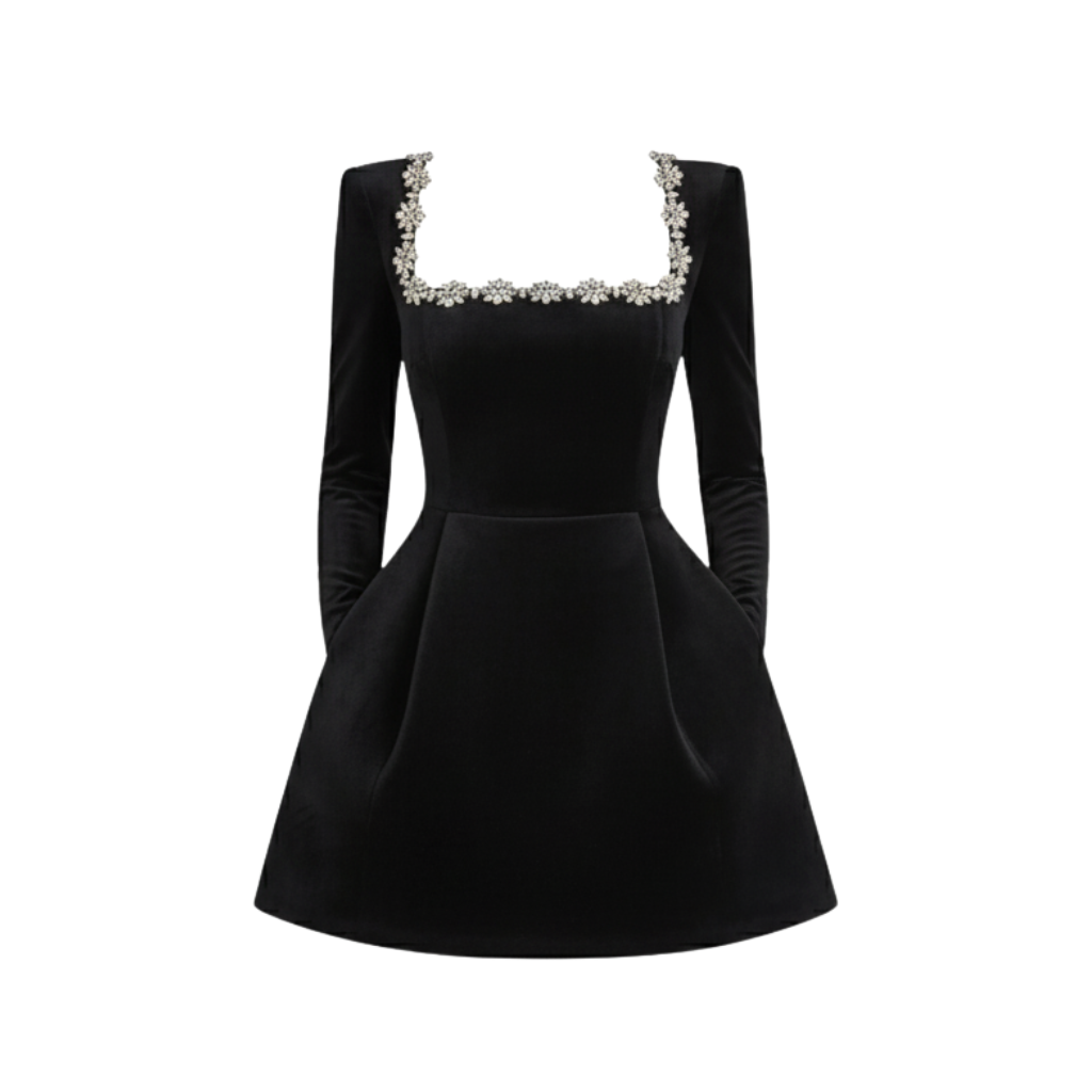 Velvet Dress With Floral Trim Design For Women -My Comfy Blouse