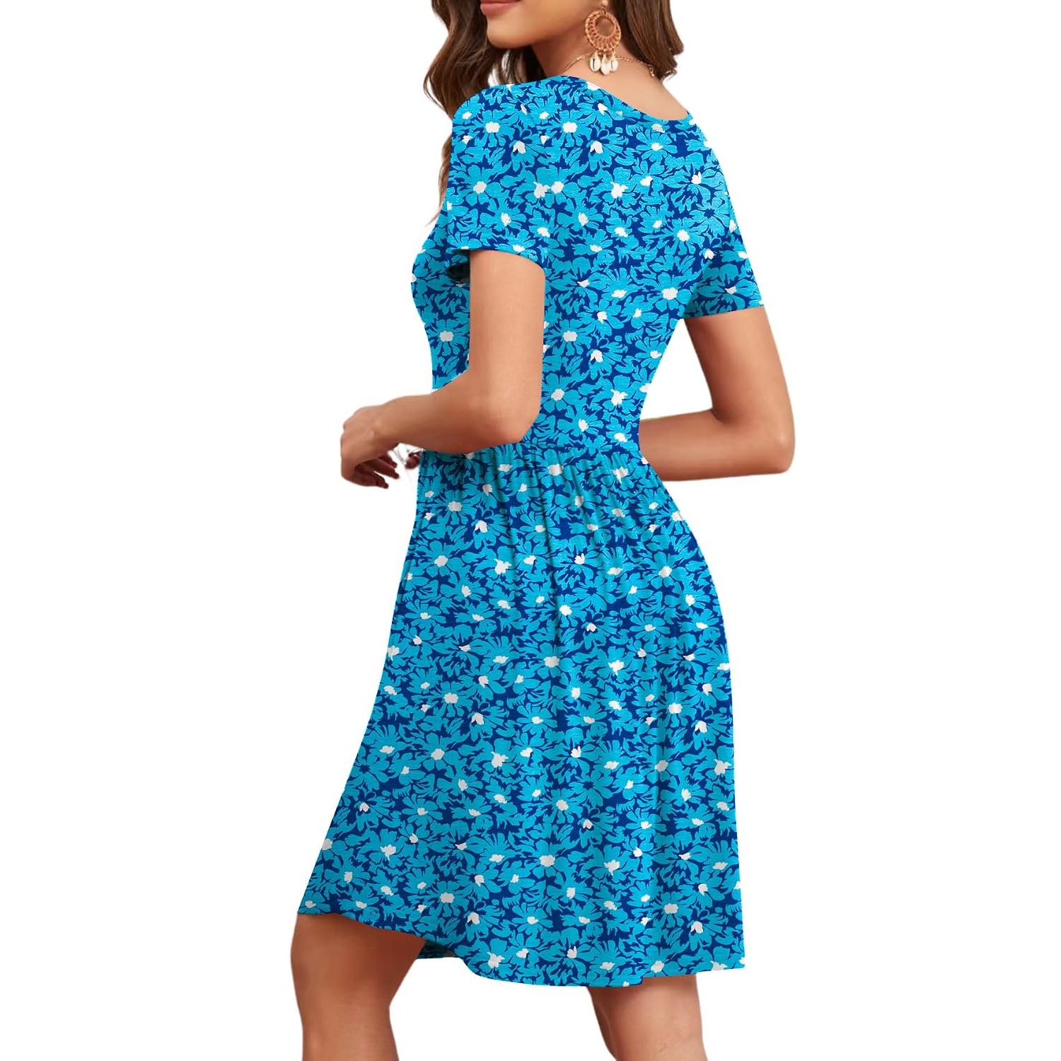 Summer Short Sleeve Loose Fit Dress With Pockets