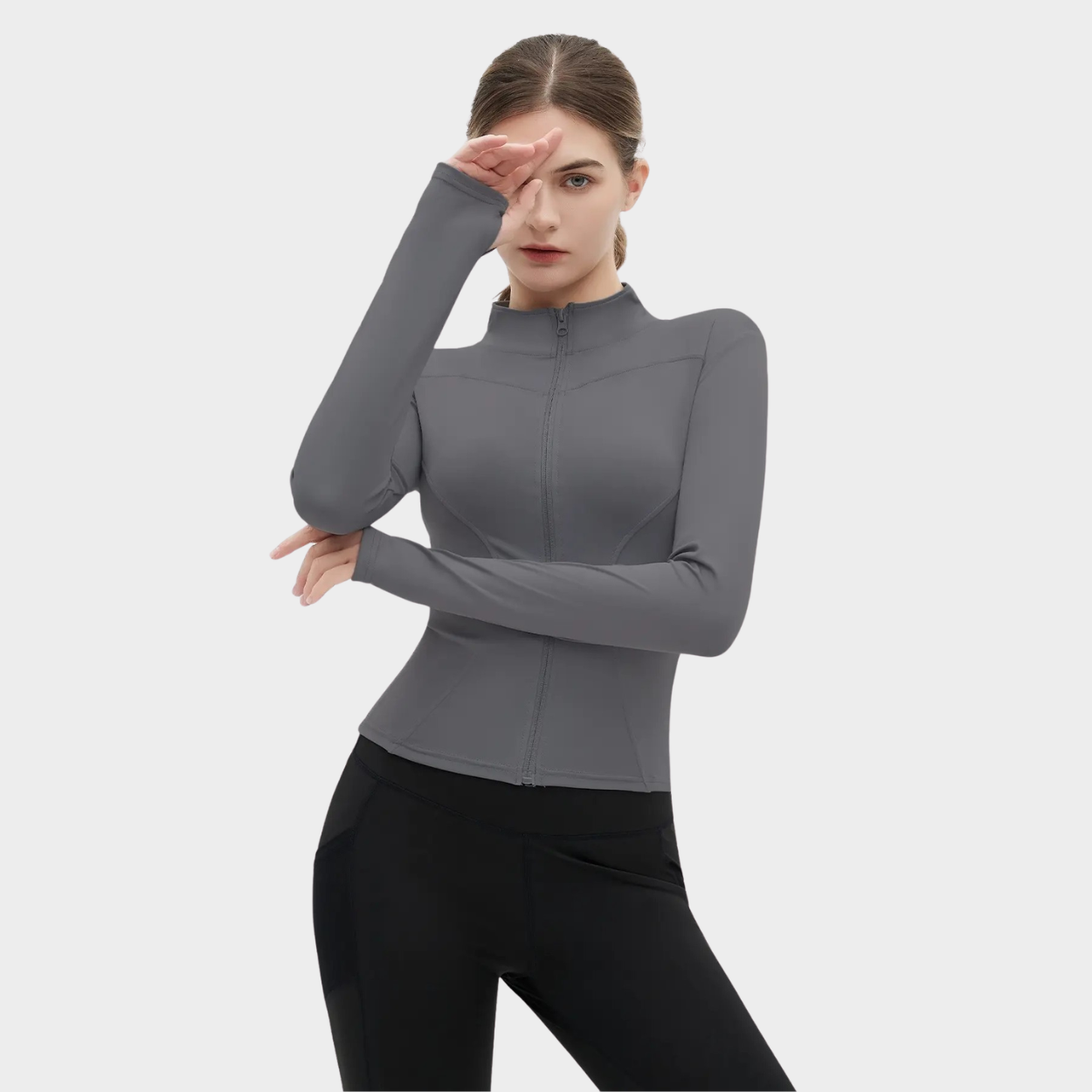 Long Sleeve Fitted Zip Mock Style Jacket