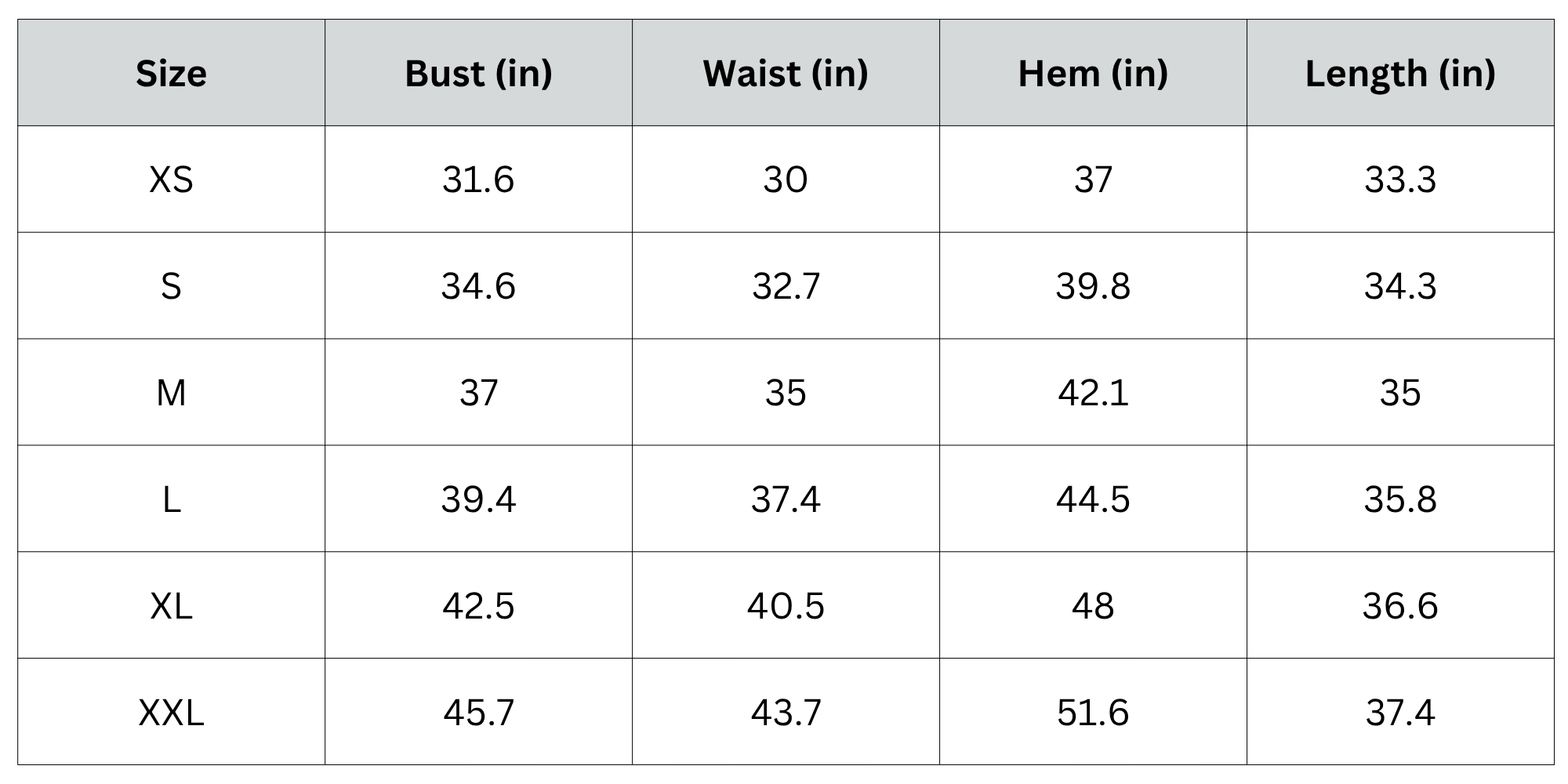 Size Chart