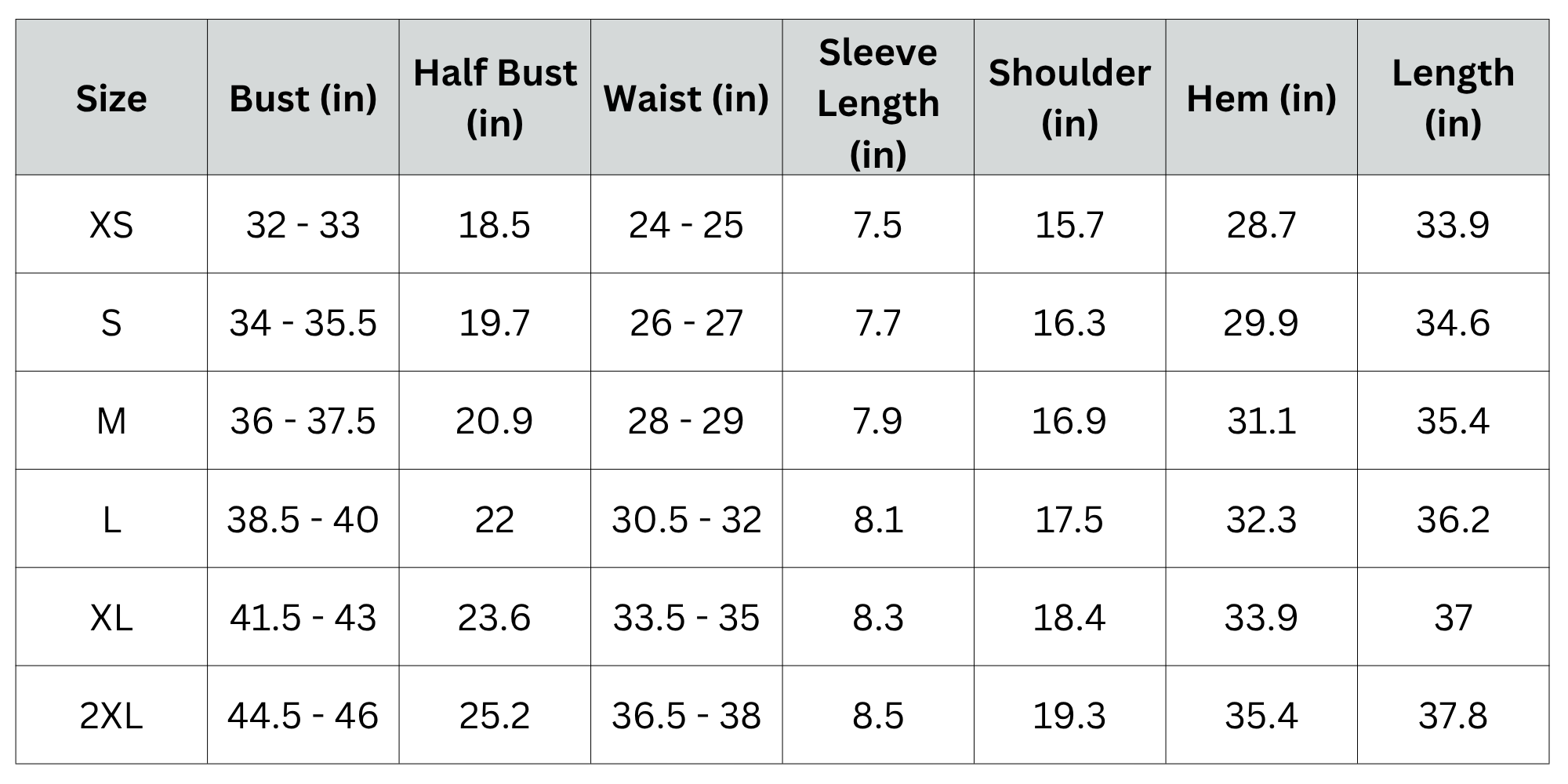 Size Chart