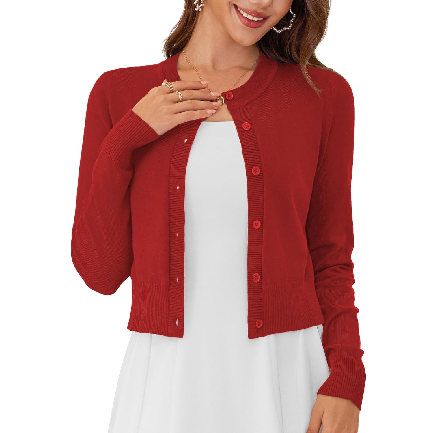 Casual Long Sleeve Cropped Cardigan For Women