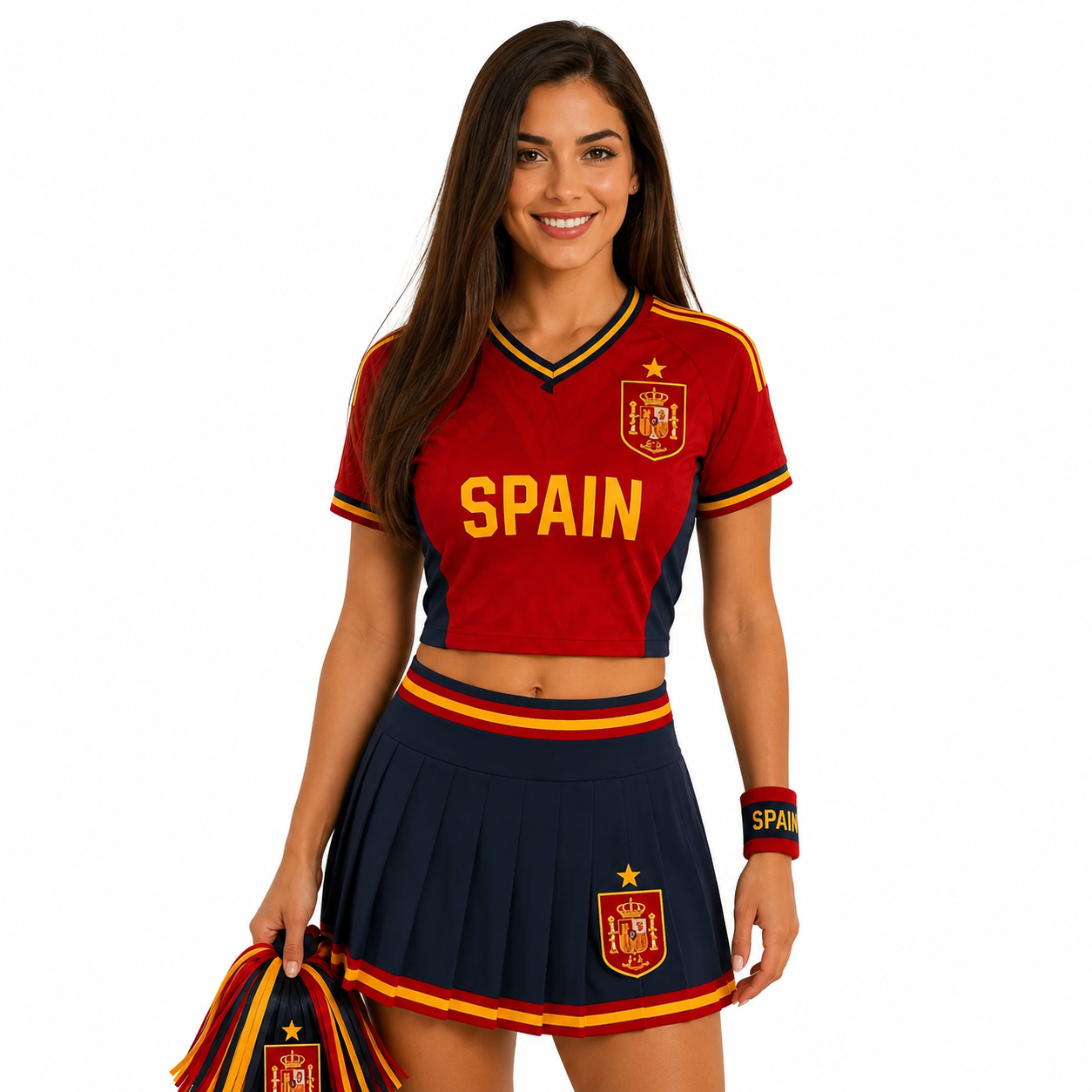 FIFA 2026 Spain Football Themed Two Piece Skirt Set For Women