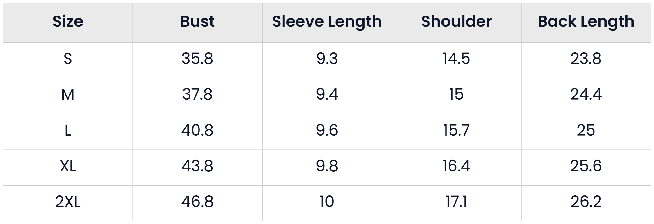 Size Chart for Casual Short Sleeve Sweater Top For Women