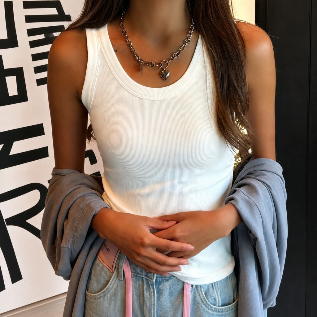 Casual Versatile Formal Sleeveless Ribbed Solid Vest For Women