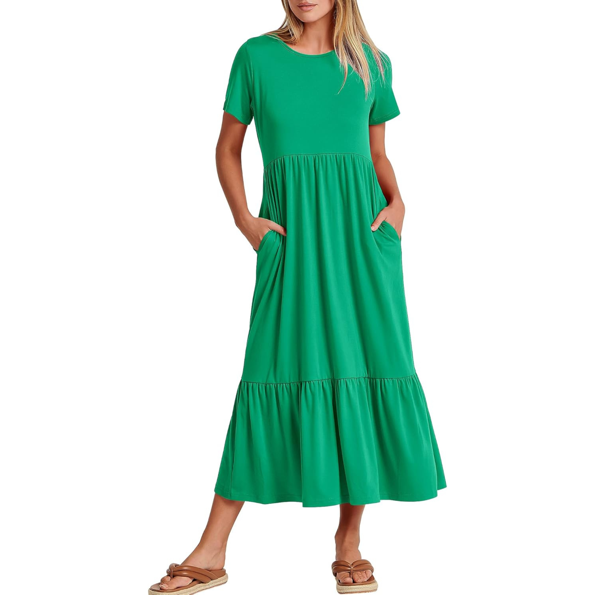 Casual Tiered Maxi T Shirt Dress with Pockets