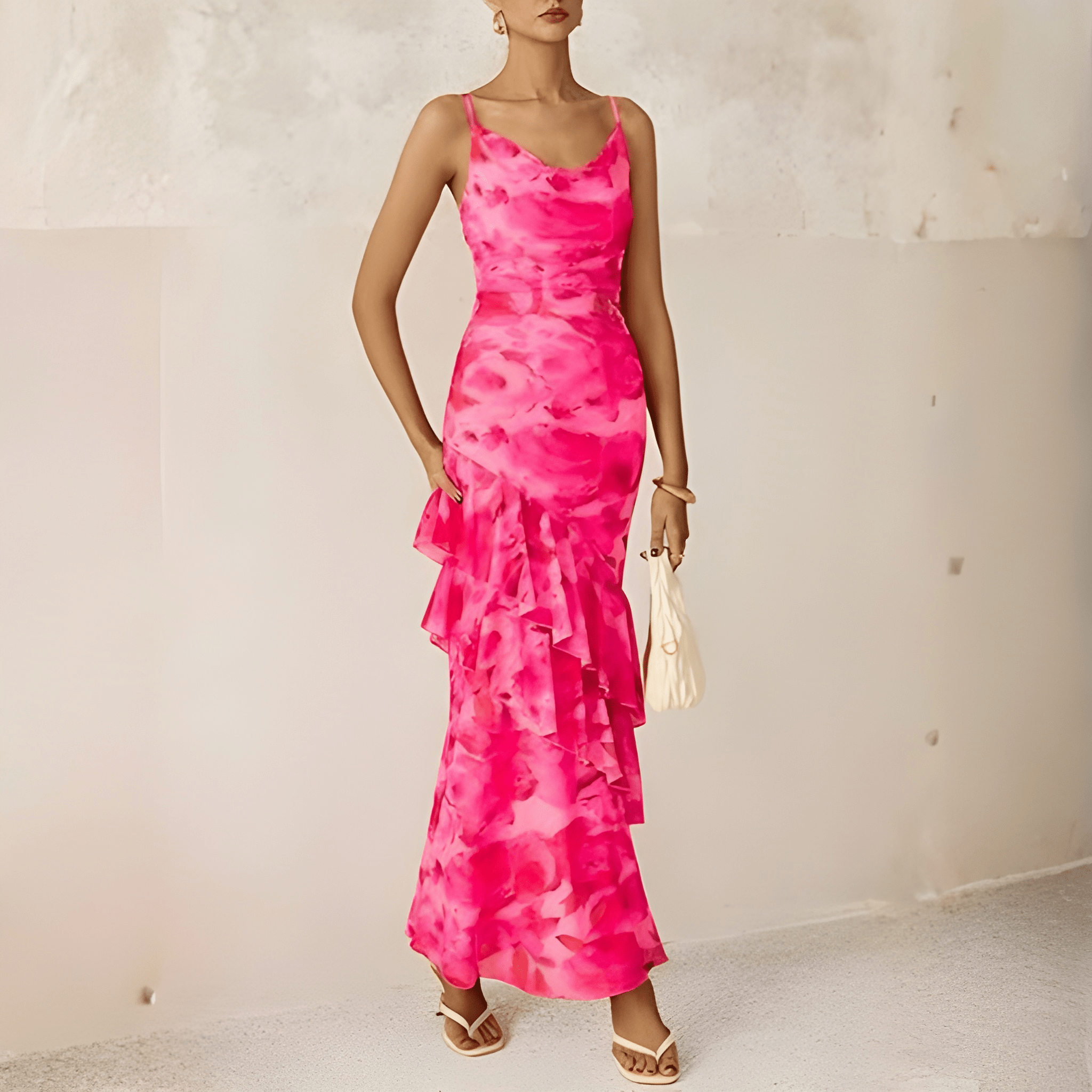 Summer Spring Tiered Floral Beach Maxi Dress Spaghetti For Women