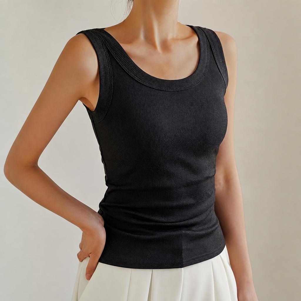 Casual Versatile Formal Sleeveless Ribbed Solid Vest For Women