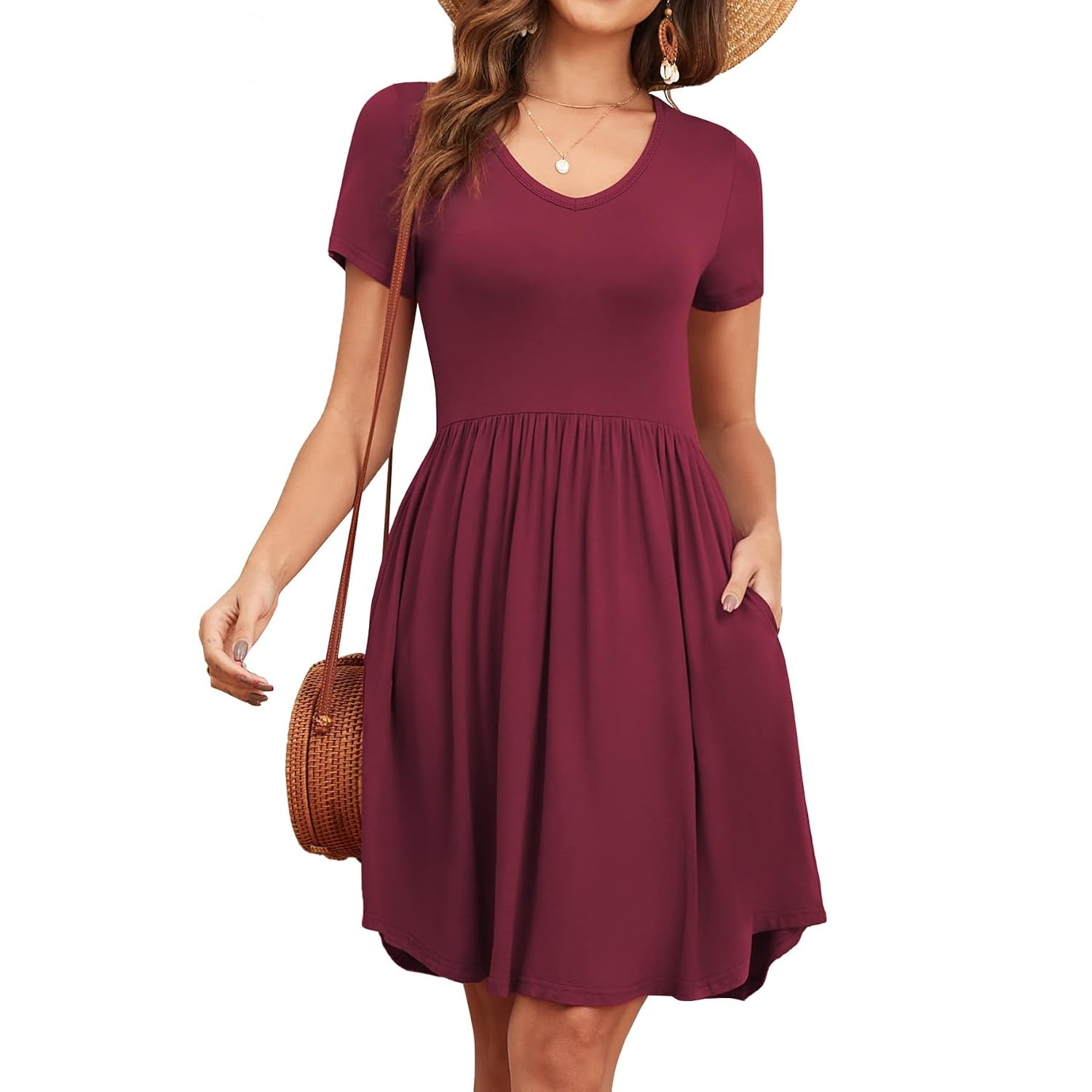 Summer Short Sleeve Loose Fit Dress With Pockets