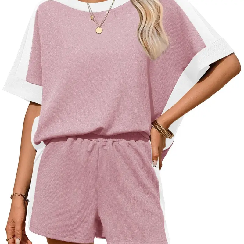 2 Piece Of Summer Wear Oversized Short Sleeve Top And Shorts Matching Outfit Set For Women