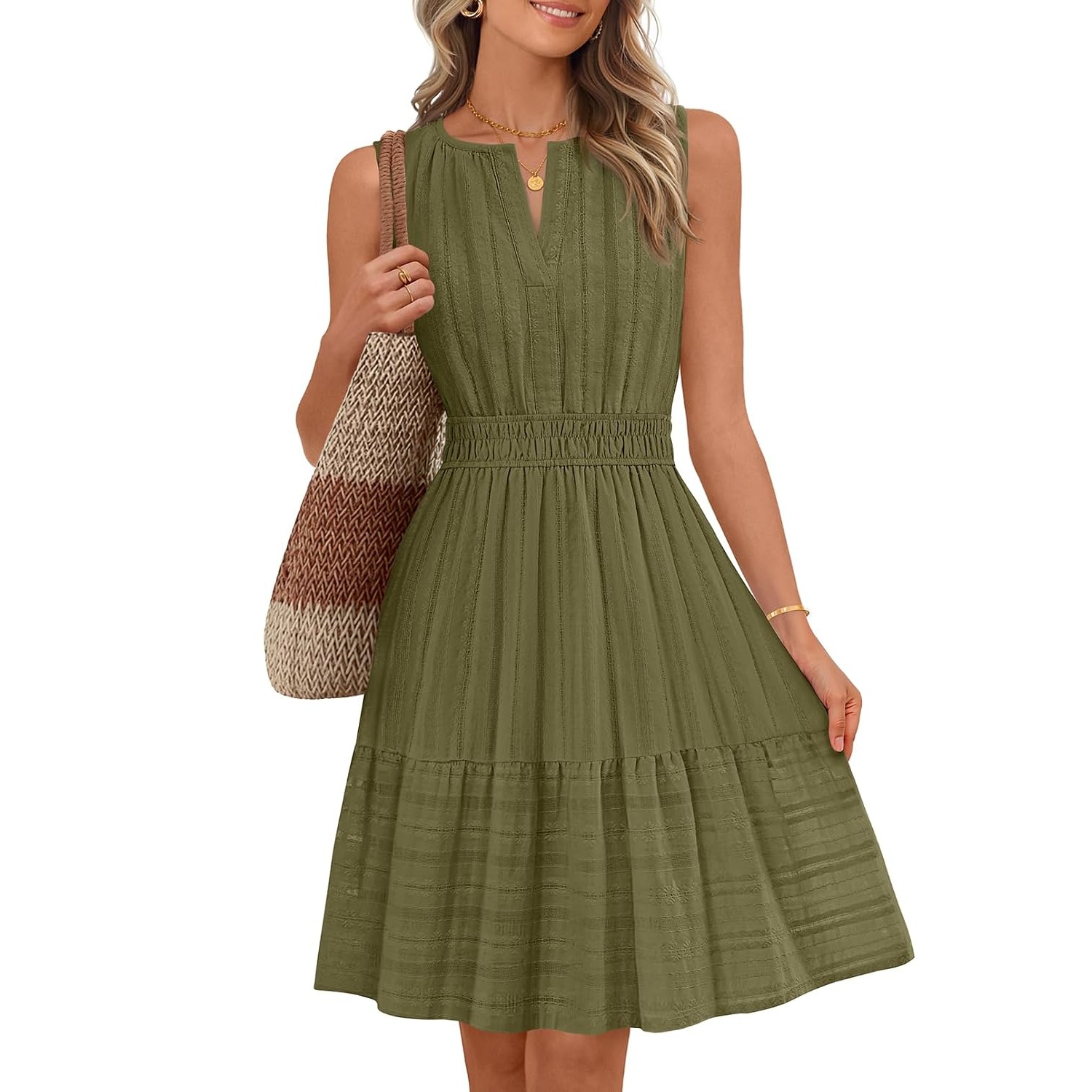Casual Sleeveless Flowy Line Mini Sundress With Pocket