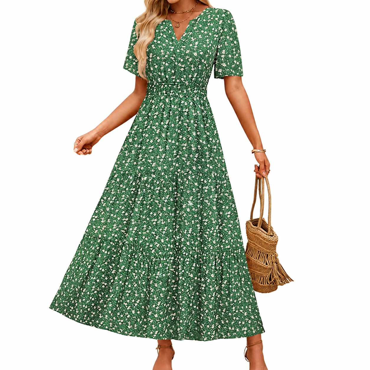 Summer And Spring Floral Casual V Neck Maxi Dresses For Women