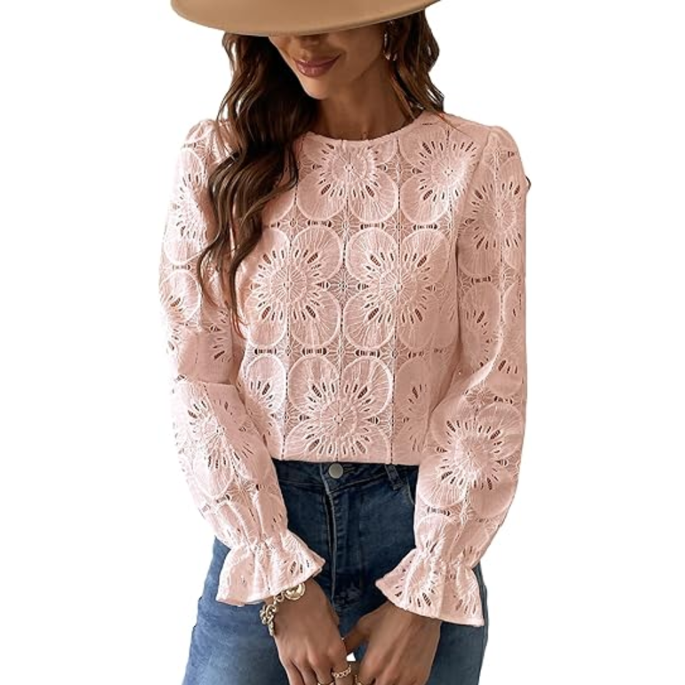Women Embroidered Crochet Tops With Eyelet Lace Details