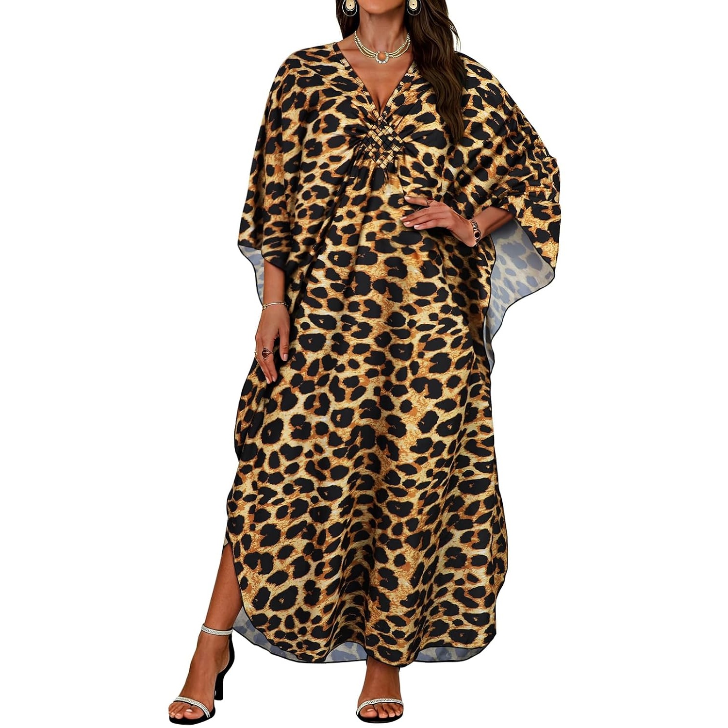 Flowy Smocked Front Kaftan Maxi Dress for Women