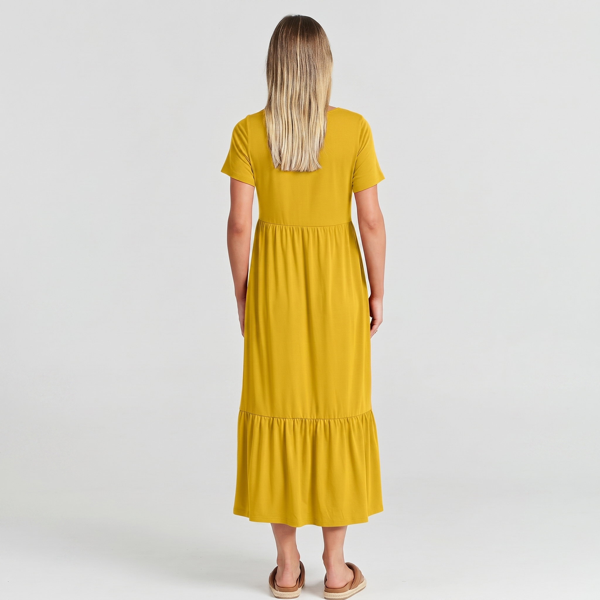 Casual Tiered Maxi T Shirt Dress with Pockets
