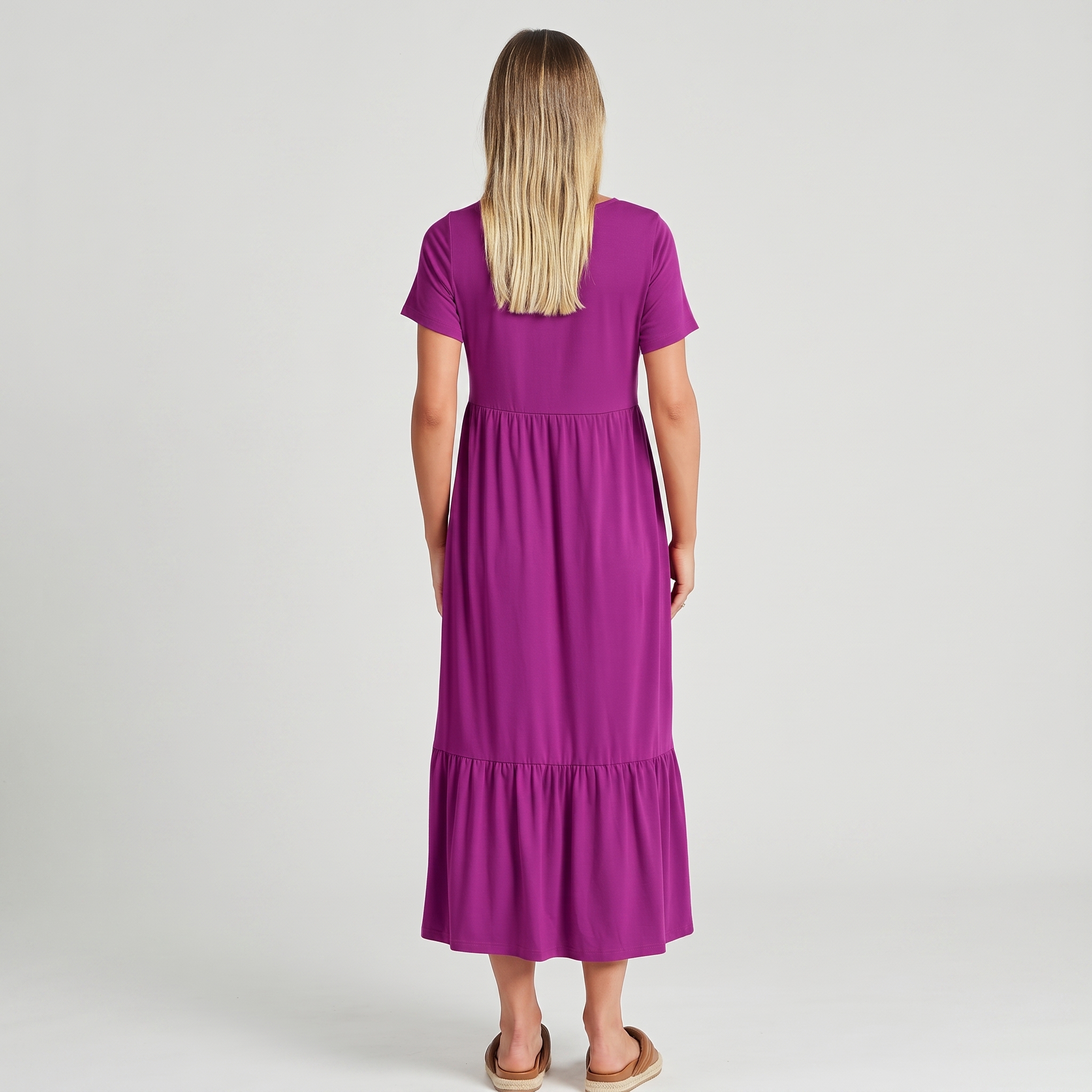 Casual Tiered Maxi T Shirt Dress with Pockets