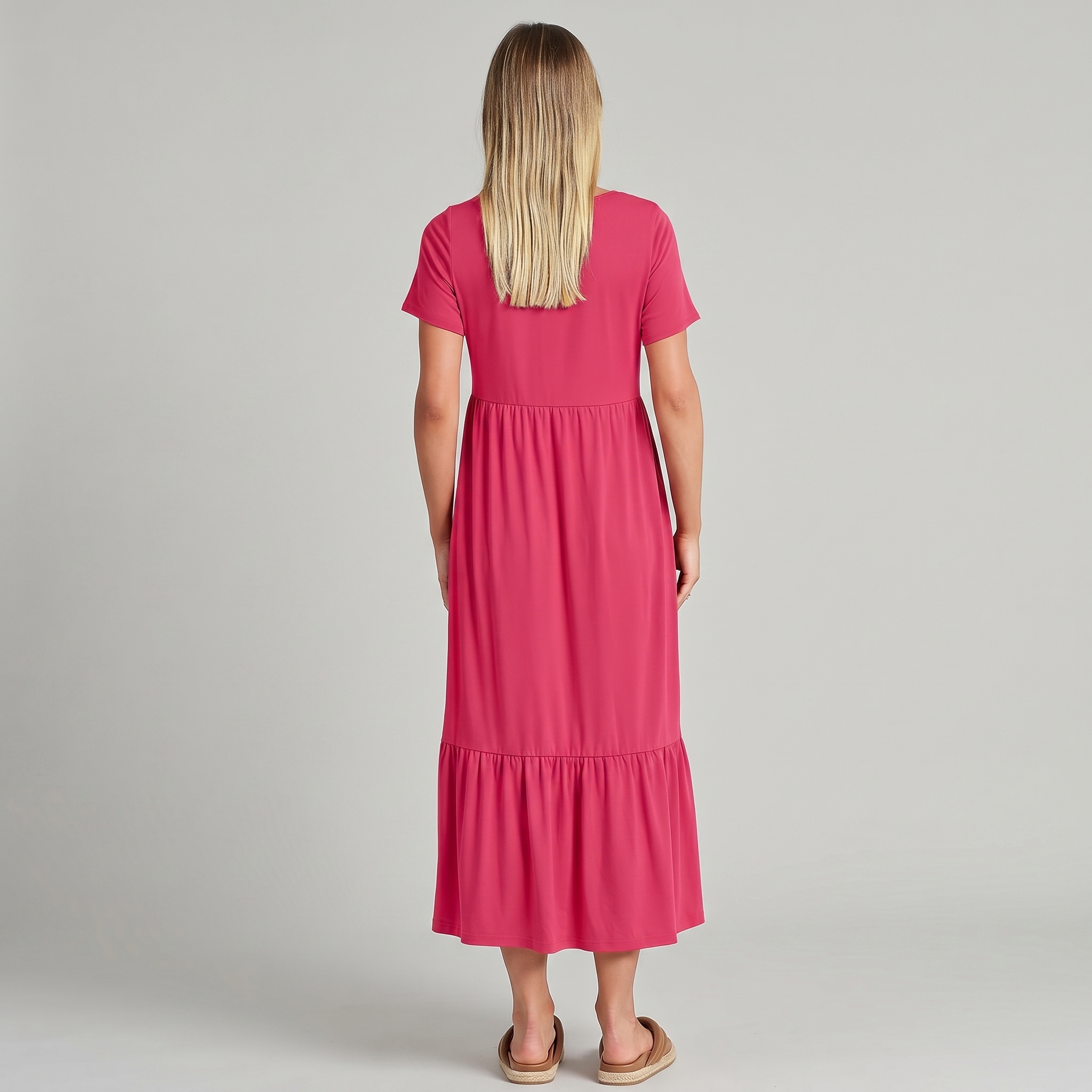 Casual Tiered Maxi T Shirt Dress with Pockets