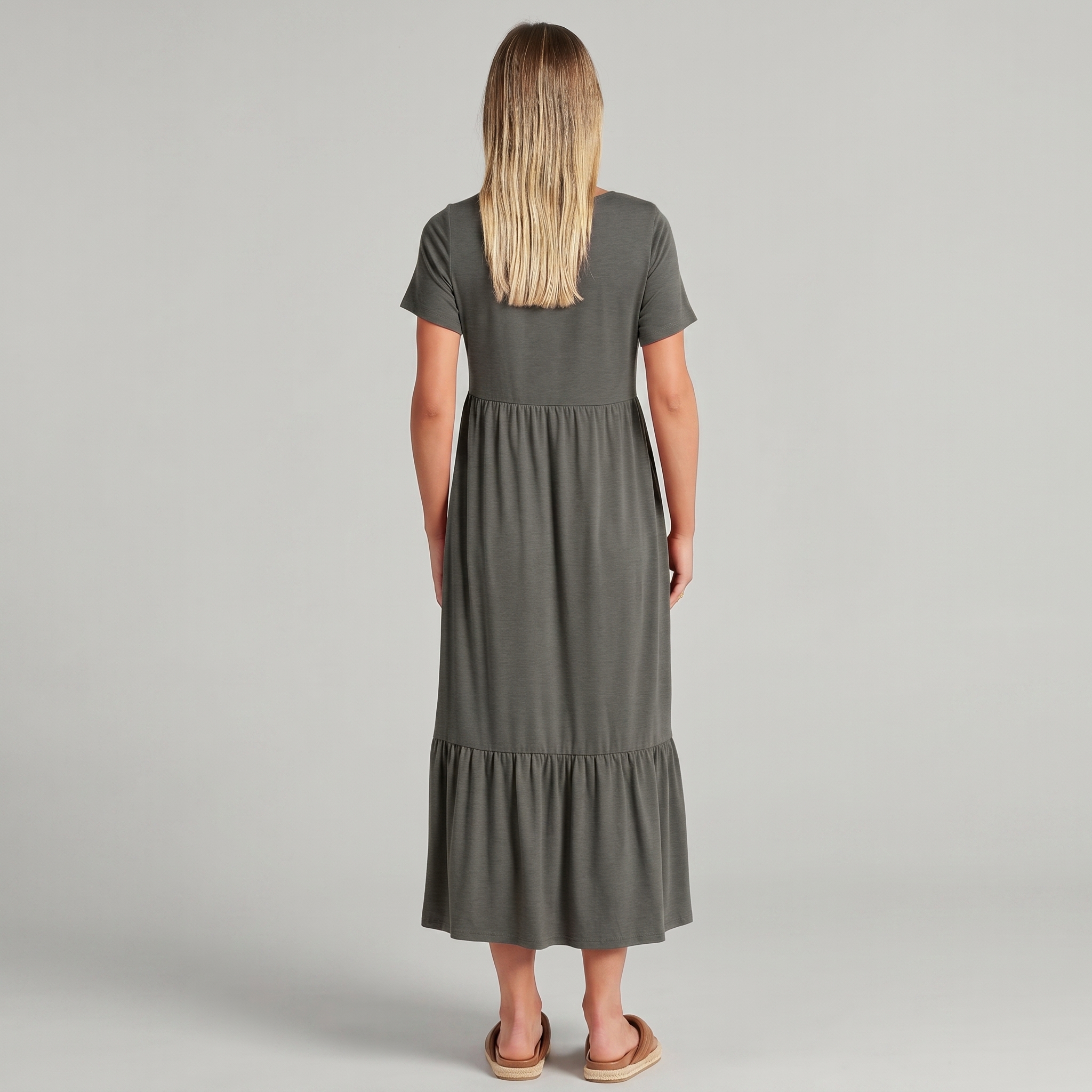 Casual Tiered Maxi T Shirt Dress with Pockets