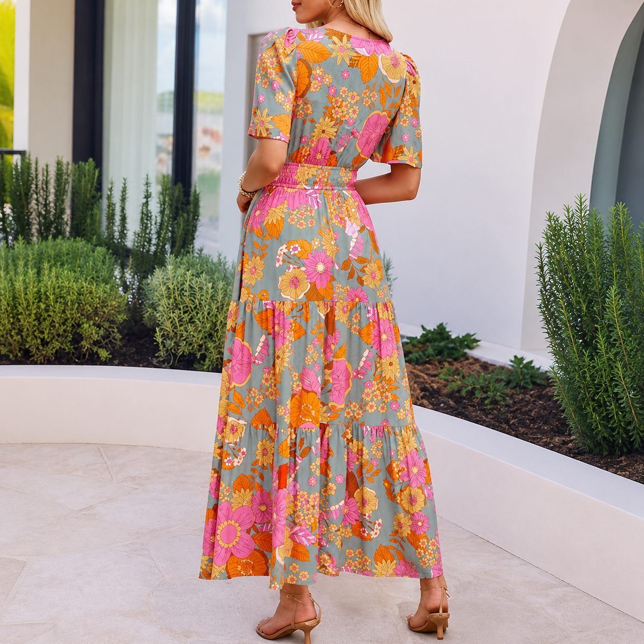 Summer And Spring Floral Casual V Neck Maxi Dresses For Women