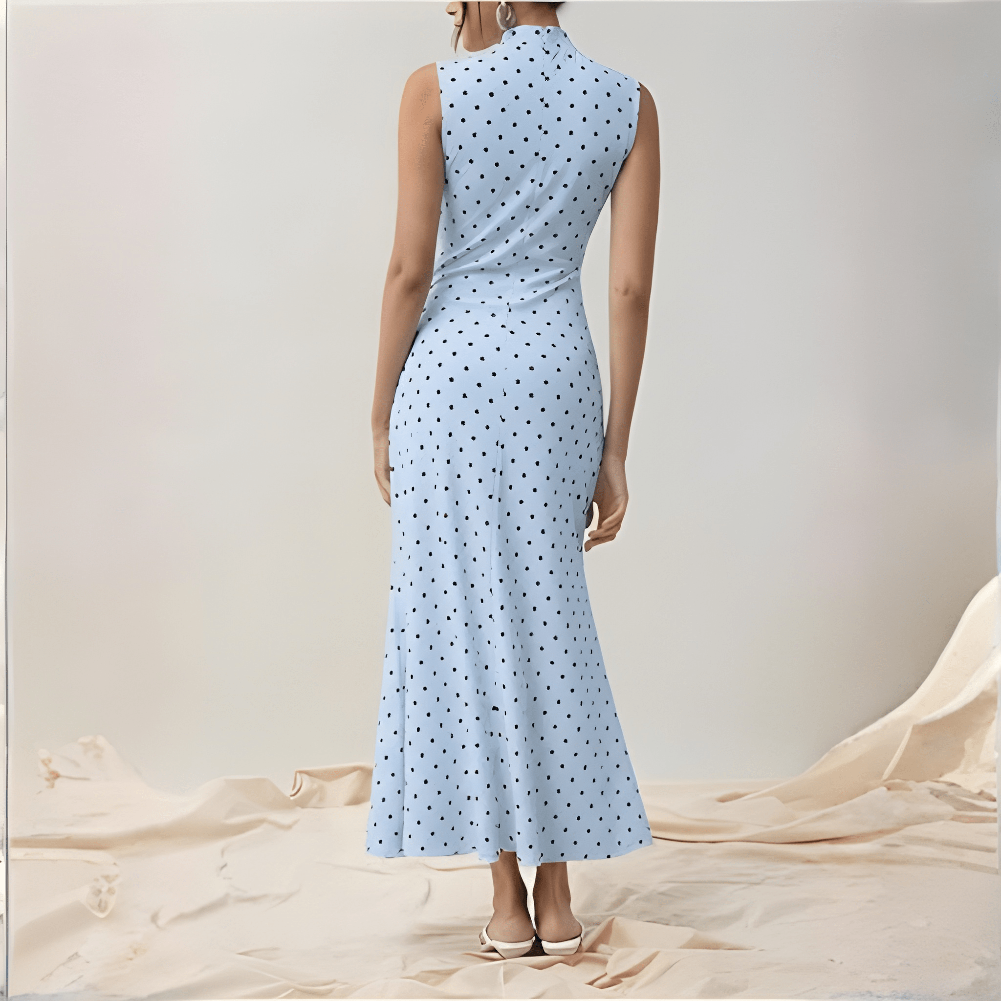 Vintage Themed Sleeveless Polka Dots Maxi Dresses For Women