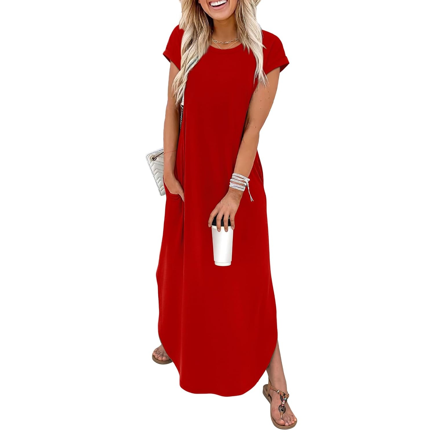 Casual Summer Maxi Dress With Cap Sleeves And Pockets For Women